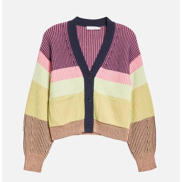 Jonathan Simkhai Safford Cotton Cashmere Cardigan Sweater Medium Colorblock $445 - Picture 4 of 11